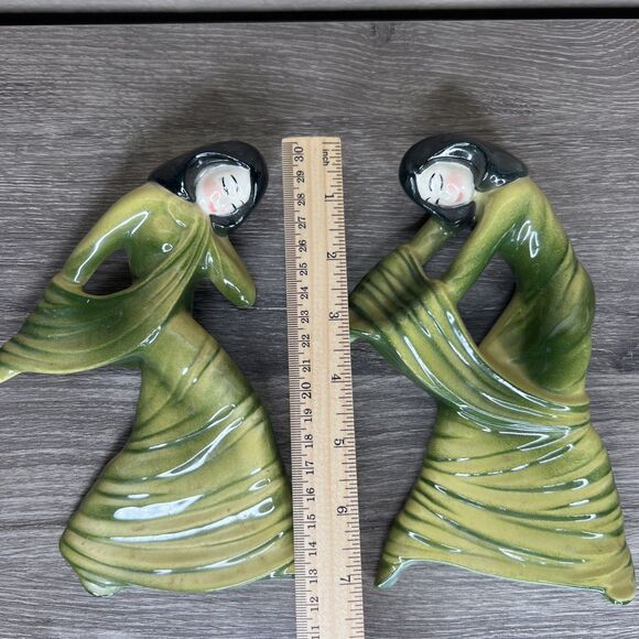MCM Ceramic Art Studio Pair Of Shadow Dancer Wall Art Figurines Green Madison WI - Picture 2 of 5